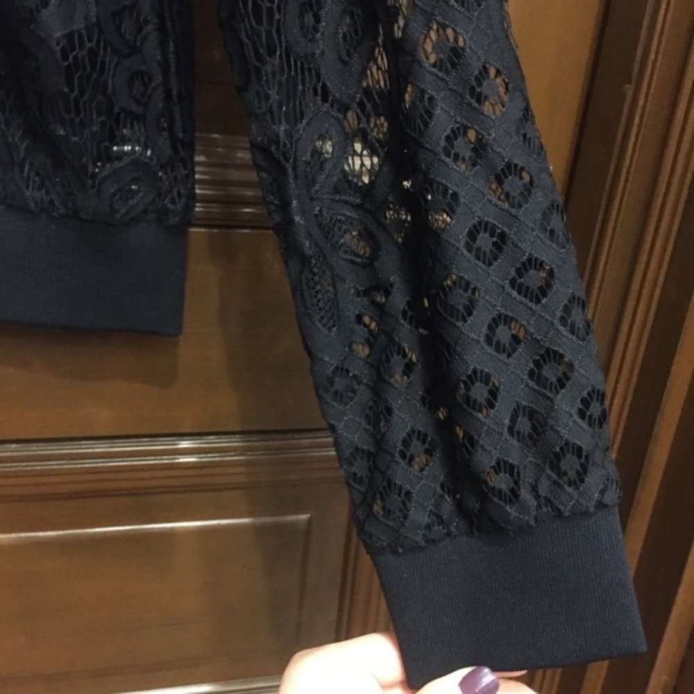 Aqua Boho Black Lace Bomber Jacket — Small - Picture 5 of 6